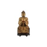 A CHINESE GILT-LACQUER WOOD FIGURE OF AN ATTENDANT.