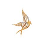 A diamond-set bird brooch