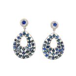 A pair of sapphire and diamond pendent earrings