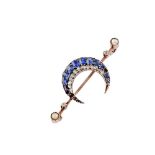 A sapphire and diamond moon brooch, circa 1890