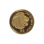 SINGAPORE, GOLD LION, 5 DOLLARS, 1990, 1/20oz