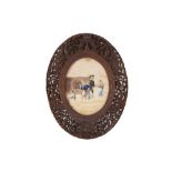 A CHINESE OVAL CARVED FRAME, LATE 19TH/EARLY 20TH CENTURY