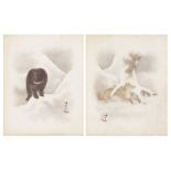 A PAIR OF JAPANESE PICTURES OF A FOX AND A BEAR, 20TH CENTURY