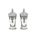 A pair of Alexander II mid-19th century Russian 84 zolotnik and niello covered beakers, Moscow 1850