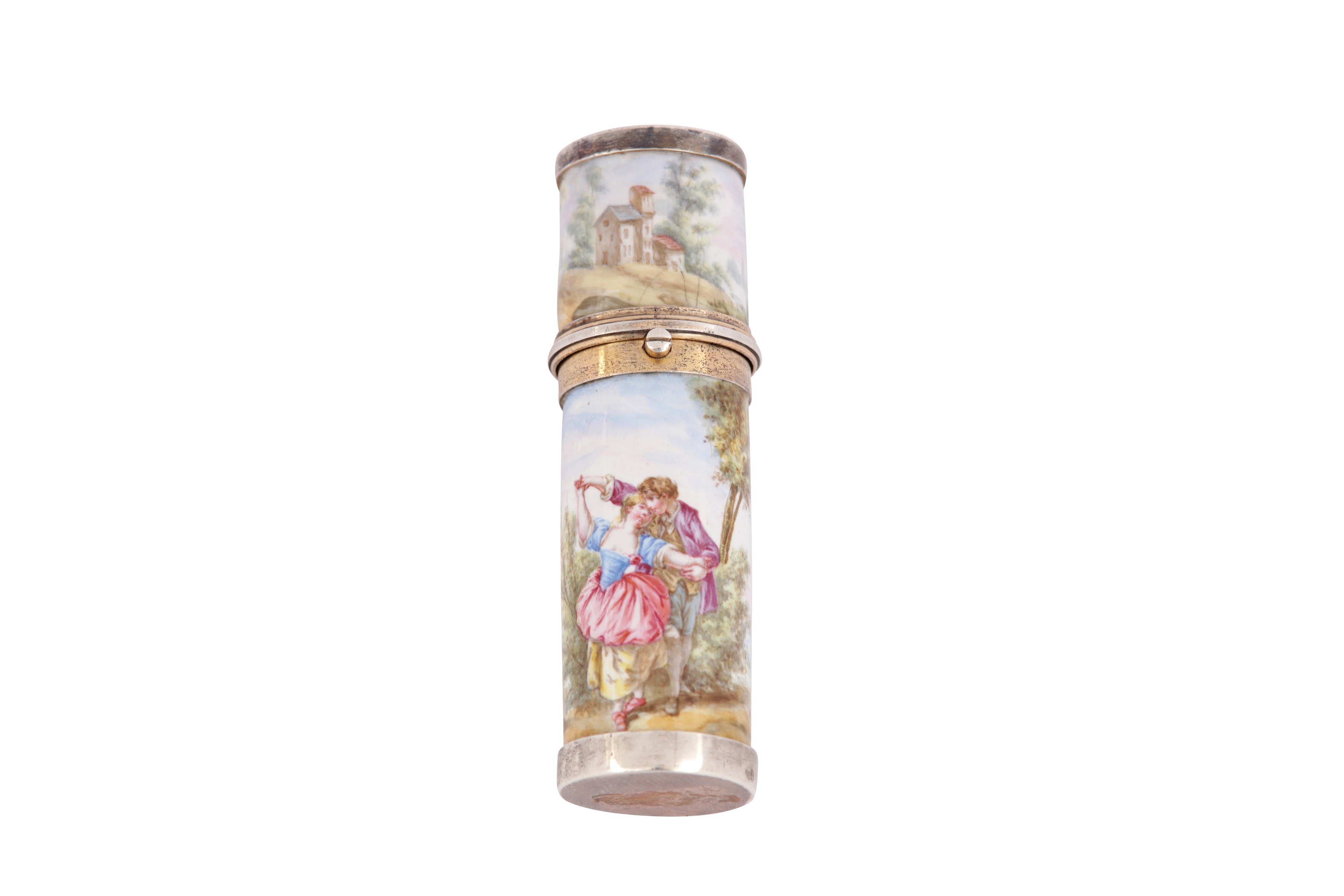 A late 19th century Austrian unmarked silver and enamel scent bottle, Vienna circa 1890