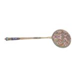 A Nicholas II Russian 84 zolotnik silver gilt and cloisonné enamel spoon, Moscow 1908-17 by D.P Niki