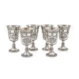 A rare set of six mid-19th century Armenian parcel gilt silver goblets, Van circa 1870
