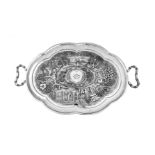 A late 19th / early 20th century Anglo – Indian unmarked silver twin handled tray, Calcutta circa 19