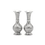 A pair of early 20th century Iranian (Persian) silver posy vases, Isfahan circa 1920