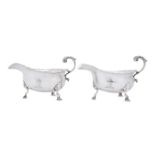 A pair of George II sterling silver sauceboats, London 1747 by Benjamin Cartwright I