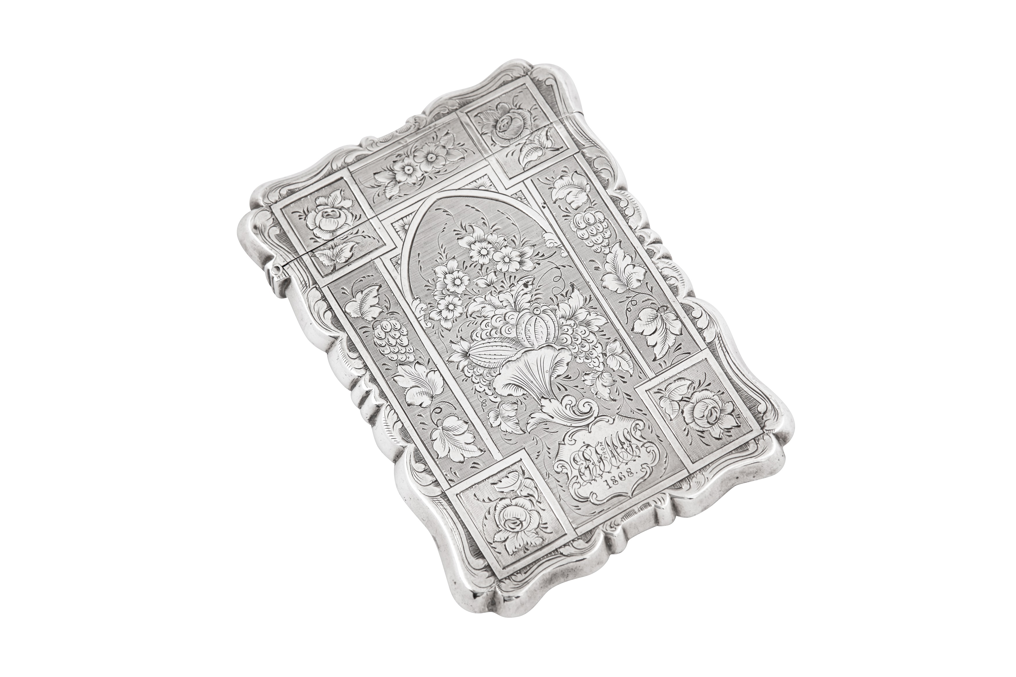 A Victorian sterling silver card case, Birmingham 1860 by Alfred Taylor - Image 2 of 4