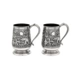 A pair of mid-20th century Anglo-Indian silver pint mugs, Bombay circa 1940