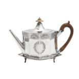 A George III sterling silver teapot on stand, London 1795 by Peter and Ann Bateman, overstruck by Ge