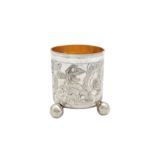 A Catherine II mid-18th century Russian 84 zolotnik parcel gilt silver beaker, Moscow 1766 by ПC ove