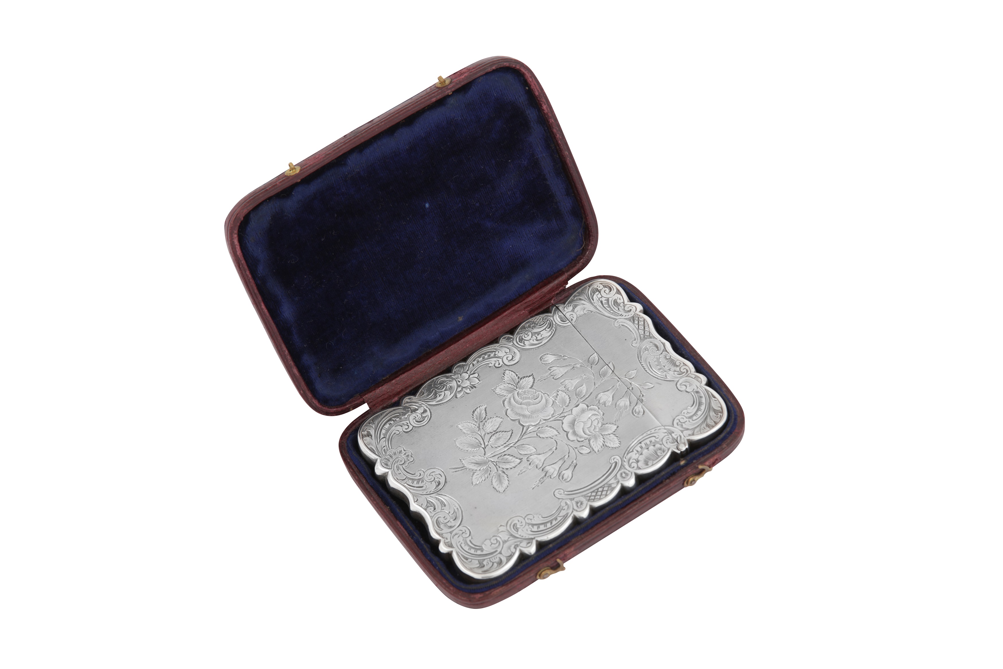 A cased Victorian sterling silver card case, Birmingham 1851 by Thomas Dones