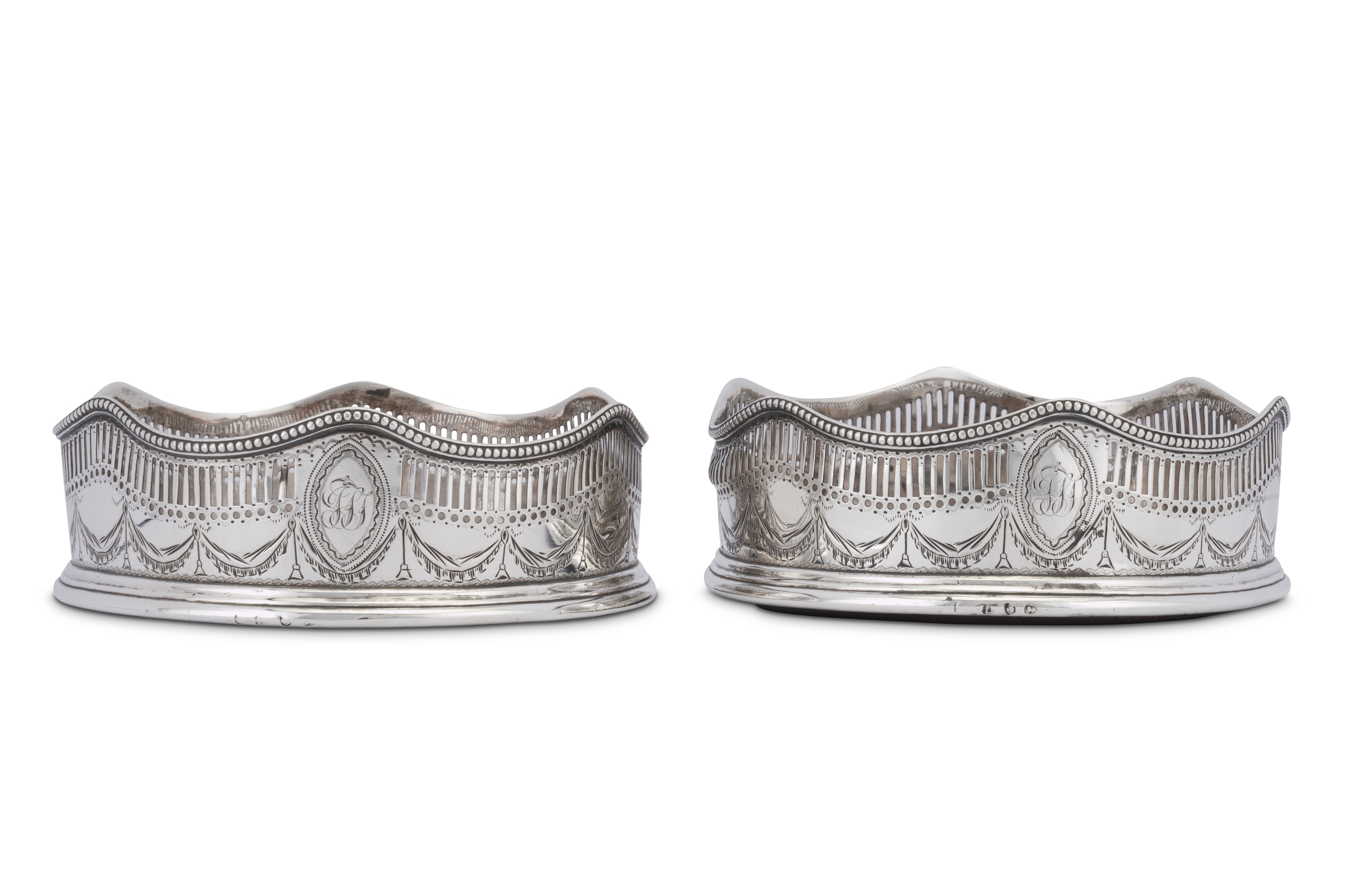 A pair of George III sterling silver wine coasters, London 1788 apparently no maker’s mark - Image 4 of 4