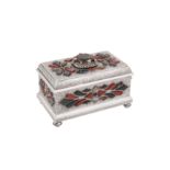 An early 20th century Scottish unmarked silver agate set casket, Edinburgh circa 1925