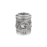 A mid-20th century Burmese unmarked silver tobacco jar or tea caddy, circa 1950