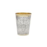 A large Anna I early 18th century Russian 84 zolotnik parcel gilt beaker, Moscow 1738 by IC with a p