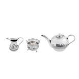 A good early 20th century Iraqi silver and niello three-piece bachelor tea set, probably Basra circa