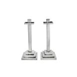 A pair of Elizabeth II modernist sterling silver candlesticks, Sheffield 1967 by FHA in a heart