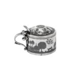 A rare early 20th century Iraqi silver and niello mustard pot, Nasiriyah circa 1910