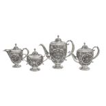 A mid-20th century Iranian (Persian) silver four-piece tea and coffee service, Isfahan circa 1950