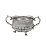 A late 19th century Anglo – Indian unmarked silver twin handled sugar bowl, Kashmir circa 1880