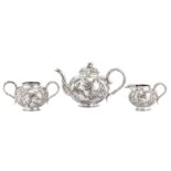 An early 20th century Chinese export silver three-piece tea service, Shanghai circa 1910 retailed by