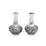 A pair of late 19th / early 20th century Chinese Export silver miniature vases, Canton circa 1900, r