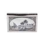 A mid- 20th century Iraqi silver and niello cigarette box, circa 1940