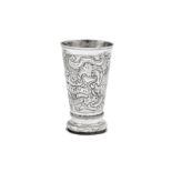 A large Catherine II mid-18th century Russian 84 zolotnik beaker, Moscow probably 1763 by TC over T