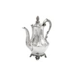 A Victorian sterling silver coffee pot, London 1846 by Richard and George Burrows