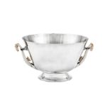 An early 20th century American sterling silver and jadeite twin handled bowl, New York dated 1928