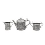 A late 19th / early 20th century Anglo – Indian silver three-piece tea service, Cutch, Bhuj circa 19
