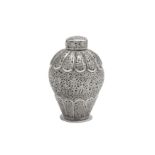 A late 19th century Anglo-Indian unmarked silver tea caddy, Kashmir circa 1880
