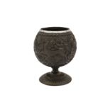 A 19th century unmarked Sheffield Plate mounted coconut cup, probably Indian Colonial circa 1850