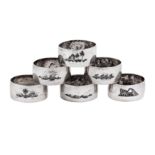 A set of six mid-20th century Iraqi silver and niello napkin rings, Basra circa 1960