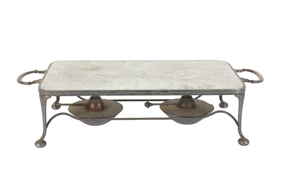 A 20TH CENTURY SILVER PLATED (EPNS) TWIN HANDLED BURNER STAND, ASPREY AND CO