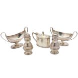 AN ASSEMBLED GEORGE III/V STERLING SILVER CRUET SET