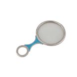 A GEORGE V STERLING SILVER AND BLUE GUILLOCHE ENAMEL MAGNIFYING GLASS