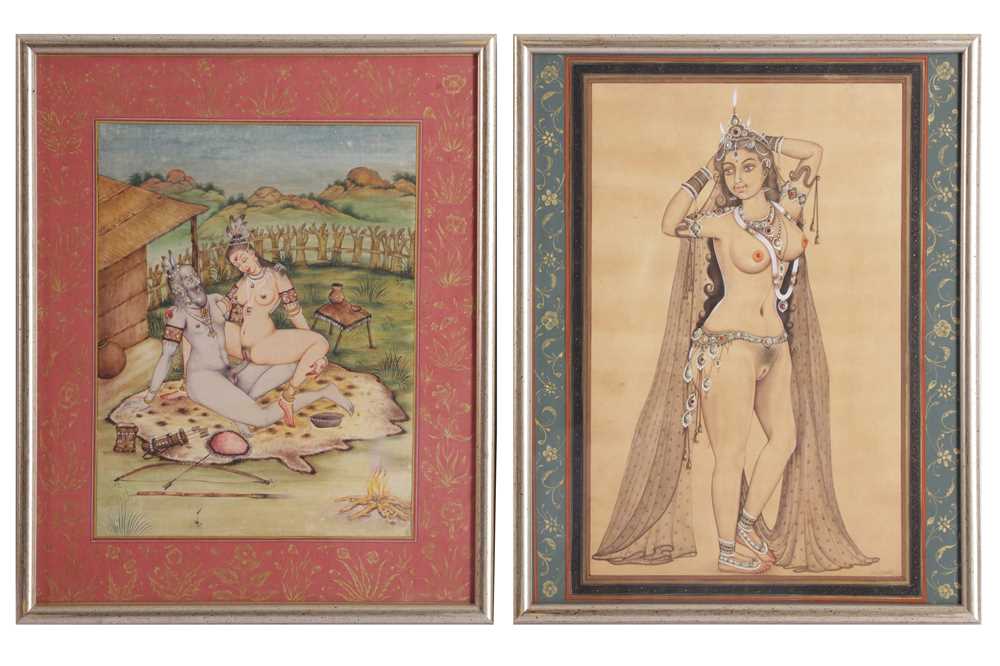 A SET OF FOUR INDIAN PAINTED AND DECORATED PRINTED EROTIC SCENES, IN THE 18TH CENTURY STYLE - Bild 3 aus 6