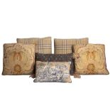 A PAIR OF SQUARE BROWN CHECK CUSHIONS, CONTEMPORARY