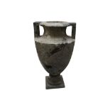 A CLASSICAL TWIN HANDLED GREEN MARBLE AMPHORA URN
