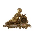 A FRENCH GILT BRONZE AND SEVRES STYLE PORCELAIN MANTEL CLOCK, LATE 19TH CENTURY