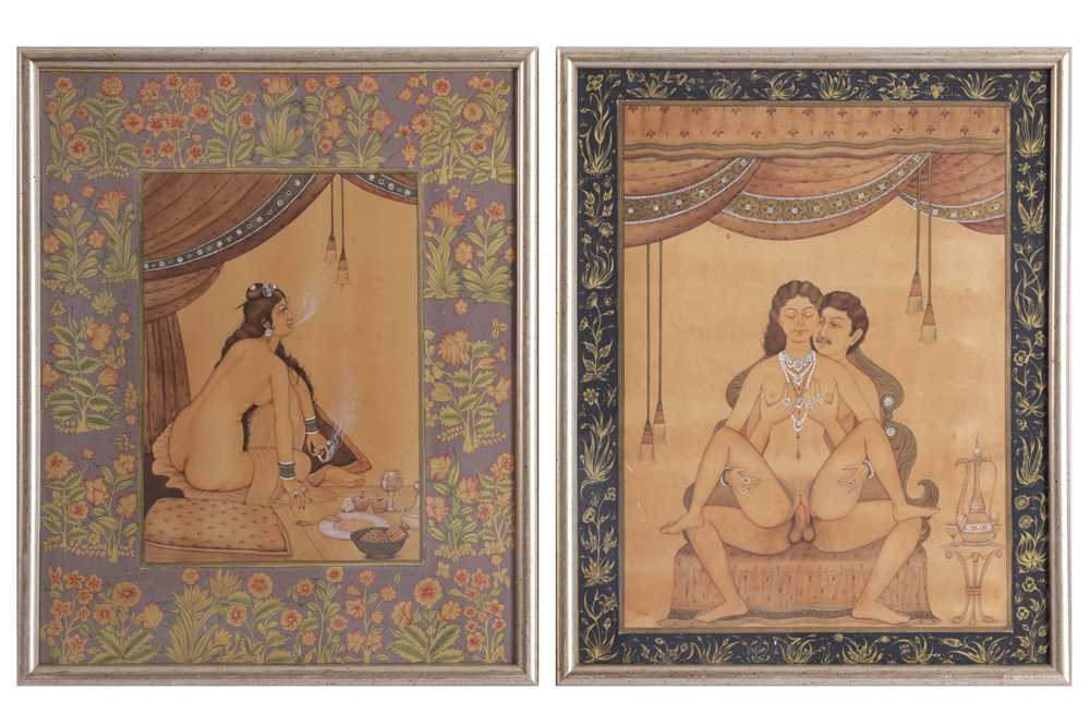 A SET OF FOUR INDIAN PAINTED AND DECORATED PRINTED EROTIC SCENES, IN THE 18TH CENTURY STYLE - Bild 6 aus 6