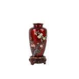 A JAPANESE RED GUILLOCHE ENAMEL VASE, 20TH CENTURY