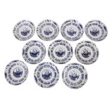 A SET OF TEN JAPANESE BLUE AND WHITE PORCELAIN SAUCER PLATES