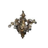 AN EARLY 20TH CENTURY GILT AND PATINATED METAL BELLE EPOCH CEILING LIGHT
