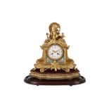 A FRENCH GILT METAL AND SEVRES STYLE PORCELAIN MOUNTED CLOCK, LATE 19TH CENTURY